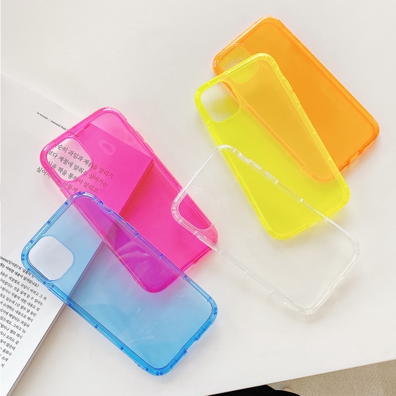 Ốp điện thoại cao su mềm trong suốt siêu mỏng màu sắc trơn màu phản quang dành choiPhone 11 Pro Max XS XR X 7 8
