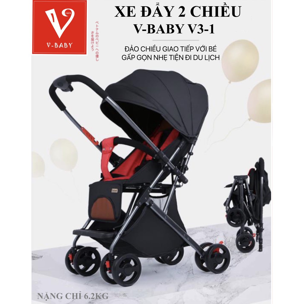 Xe đẩy 2 chiều gấp gọn du lịch V-Baby V3-1 Hàng cao cấp sản xuất theo công nghệ Nhật Bản