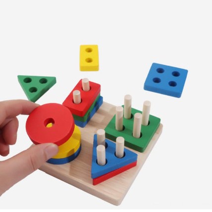 Bộ đồ chơi thả khối 4 trụ bằng gỗ cho bé