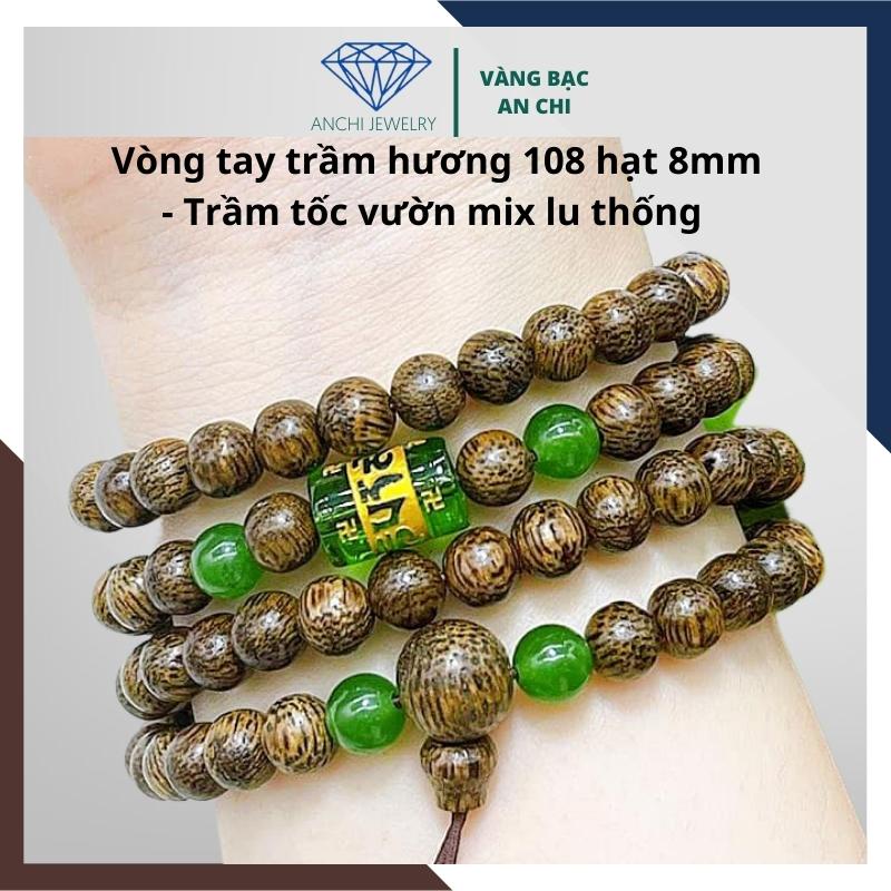 Vòng tay trầm hương 108 hạt nhỏ mix lu thống omani mệnh kim mộc thuỷ hỏa thổ, Anchi jewelry