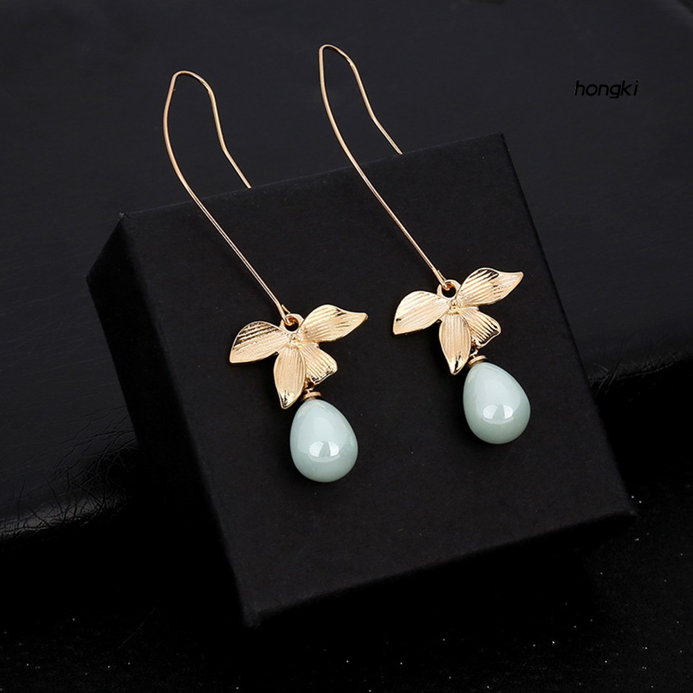 (Hàng Mới Về) Bông Tai Hợp Kim Hình Chiếc Lá Đính Ngọc Trai Giả Thời Trang Cho Nữ