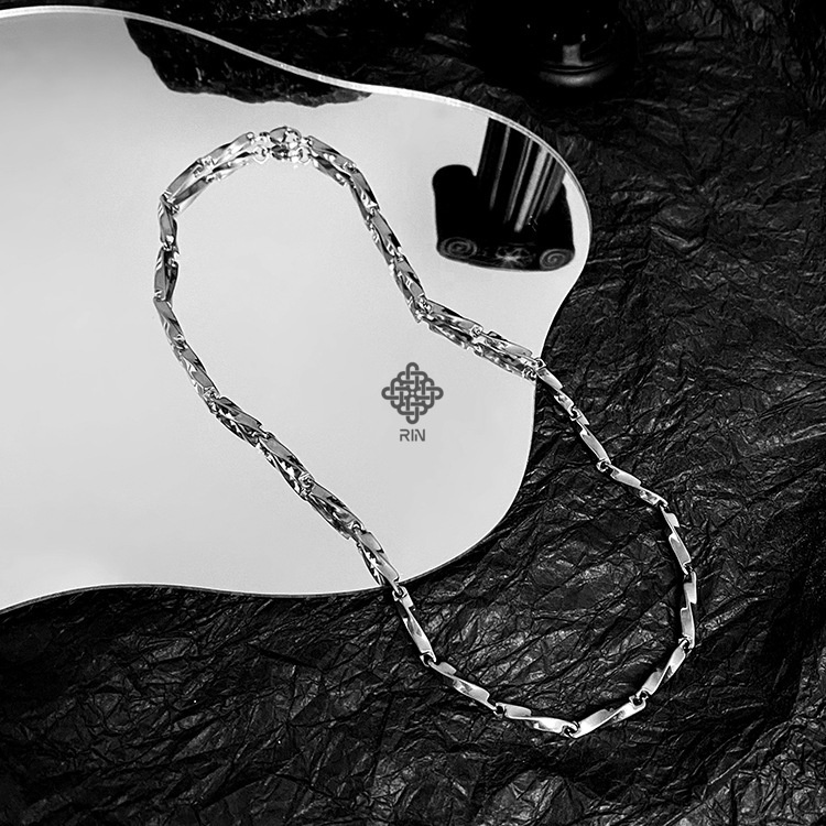 Dây chuyền titan unisex, Vòng cổ titan không phai không rỉ sét kiểu dáng xoắn, trangsucmoiluatuoi.RIN