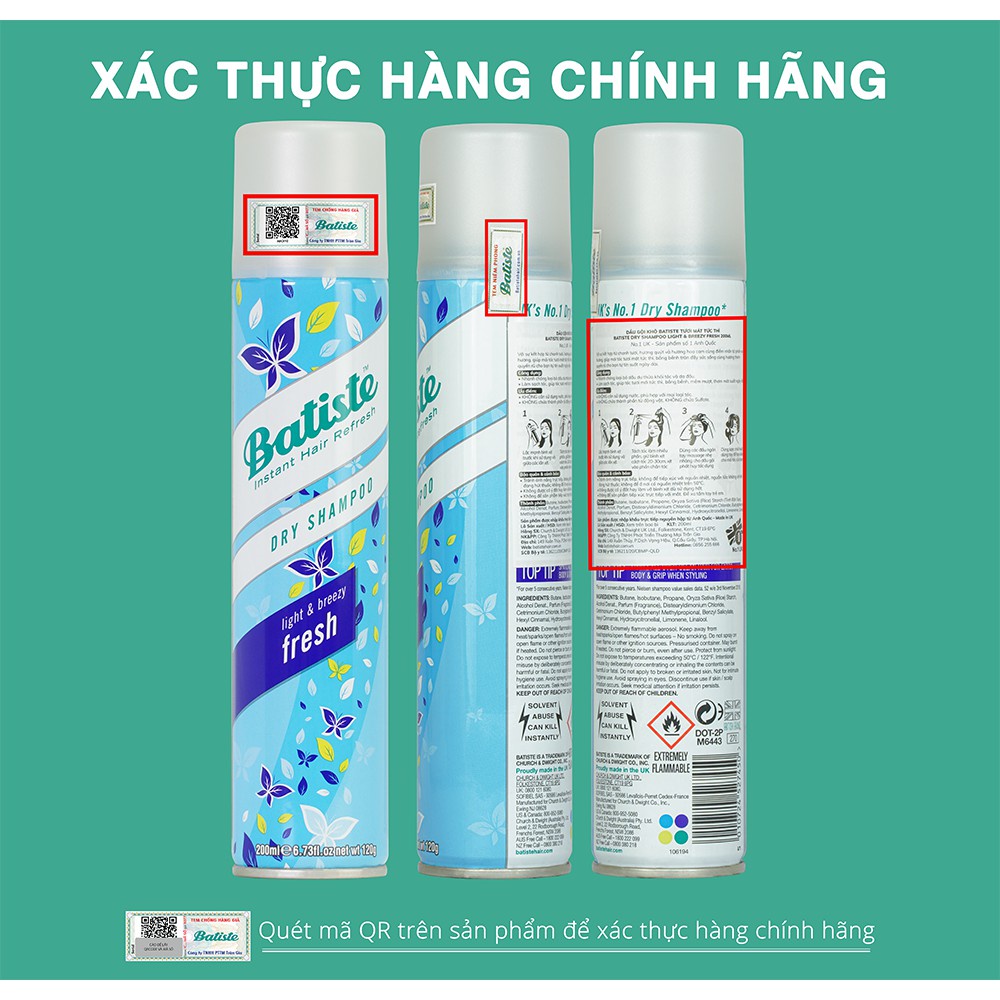 Dầu gội khô Batiste Dry Shampoo 200ml