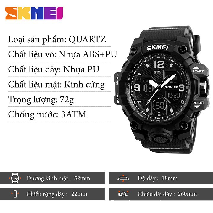 [QUÀ ĐỈNH 0Đ] Đồng hồ điện tử nam SKMEI 1155B dây cao su phong cách thể thao mạnh mẽ | BigBuy360 - bigbuy360.vn