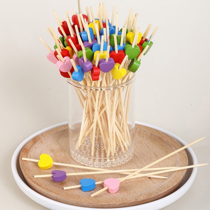 Set 100 xiên que tre đầu xoắn thắt nút dùng một lần trang trí cocktail tiệc nướng BBQ đồ ăn vặt bánh mì sandwich