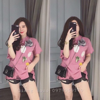 Áo thun rách hoa nổi