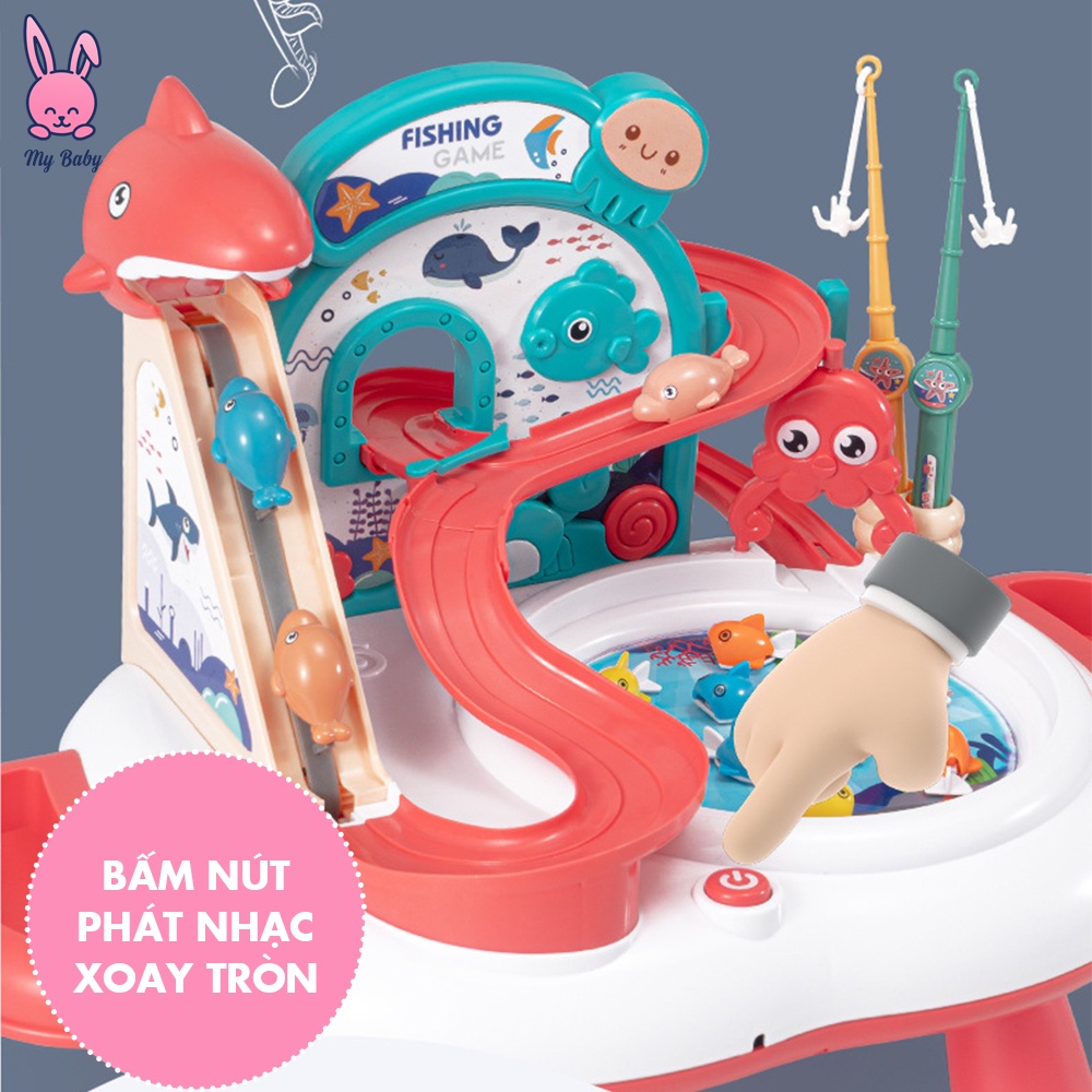 Đồ Chơi Câu Cá Cho Bé Cầu Trượt Mô Hình Thác Nước Có Đèn Có Nhạc Có Nước, Tặng kèm 3 pin AA, Mybaby