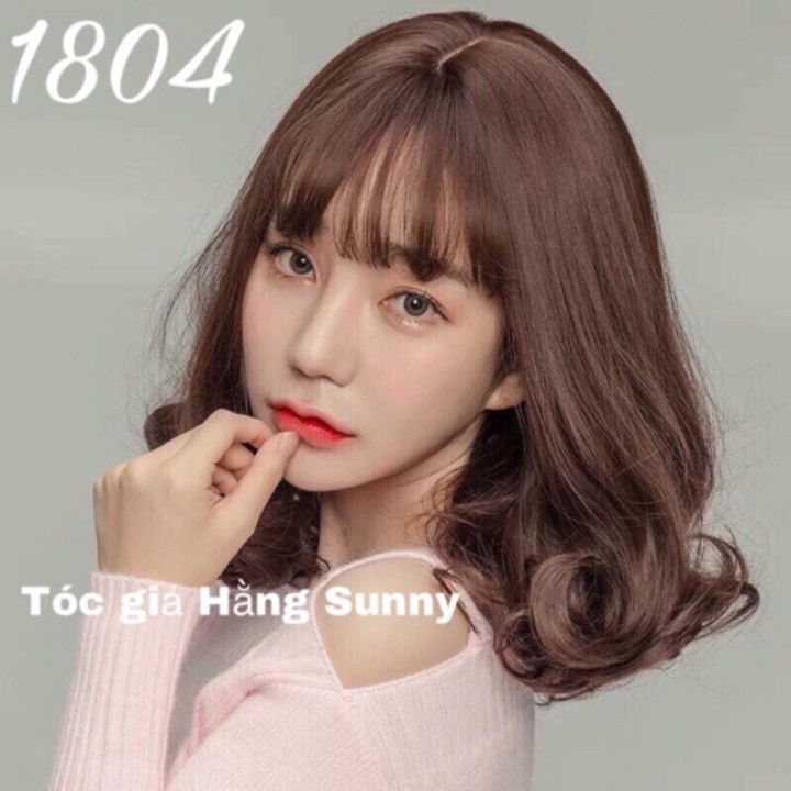 Tóc giả nữ nguyên đầu xoăn ngang vai, tóc bộ cả đầu mái thưa hàn quốc