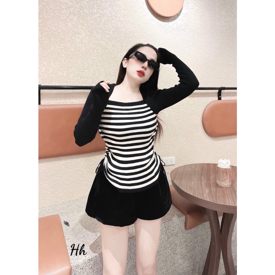 Áo len cổ vuông rút eo Silive chất len mềm mịn, co giãn tốt