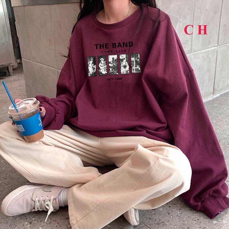 Áo Nỉ The Band Đỏ PEONYB Nữ [FREESHIP] 🌸 Sweater form rộng tay bồng, hoodie cổ tròn vintage cá tính Ulzzang 🌸 | BigBuy360 - bigbuy360.vn