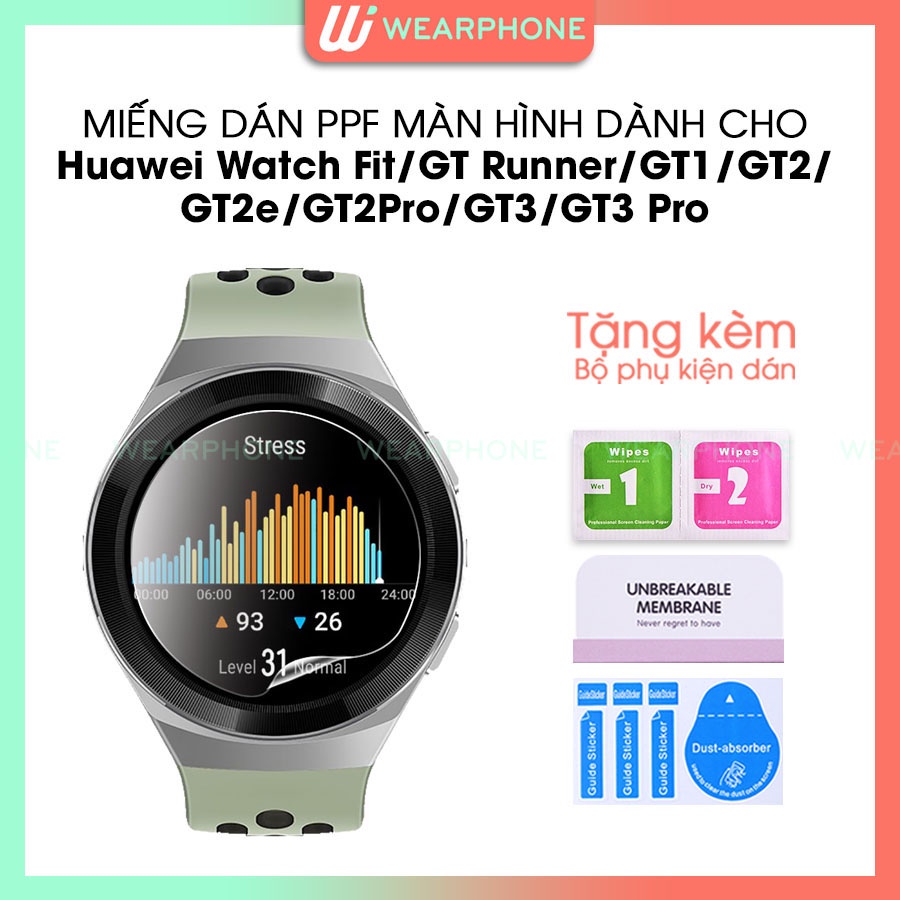 Dán Màn Hình PPF Đồng Hồ Thông Minh Huawei Watch GT Fit GTRunner GT1 2 2e 3 Pro GT3 Pro Band Cường Lực Dẻo Size 42 46mm