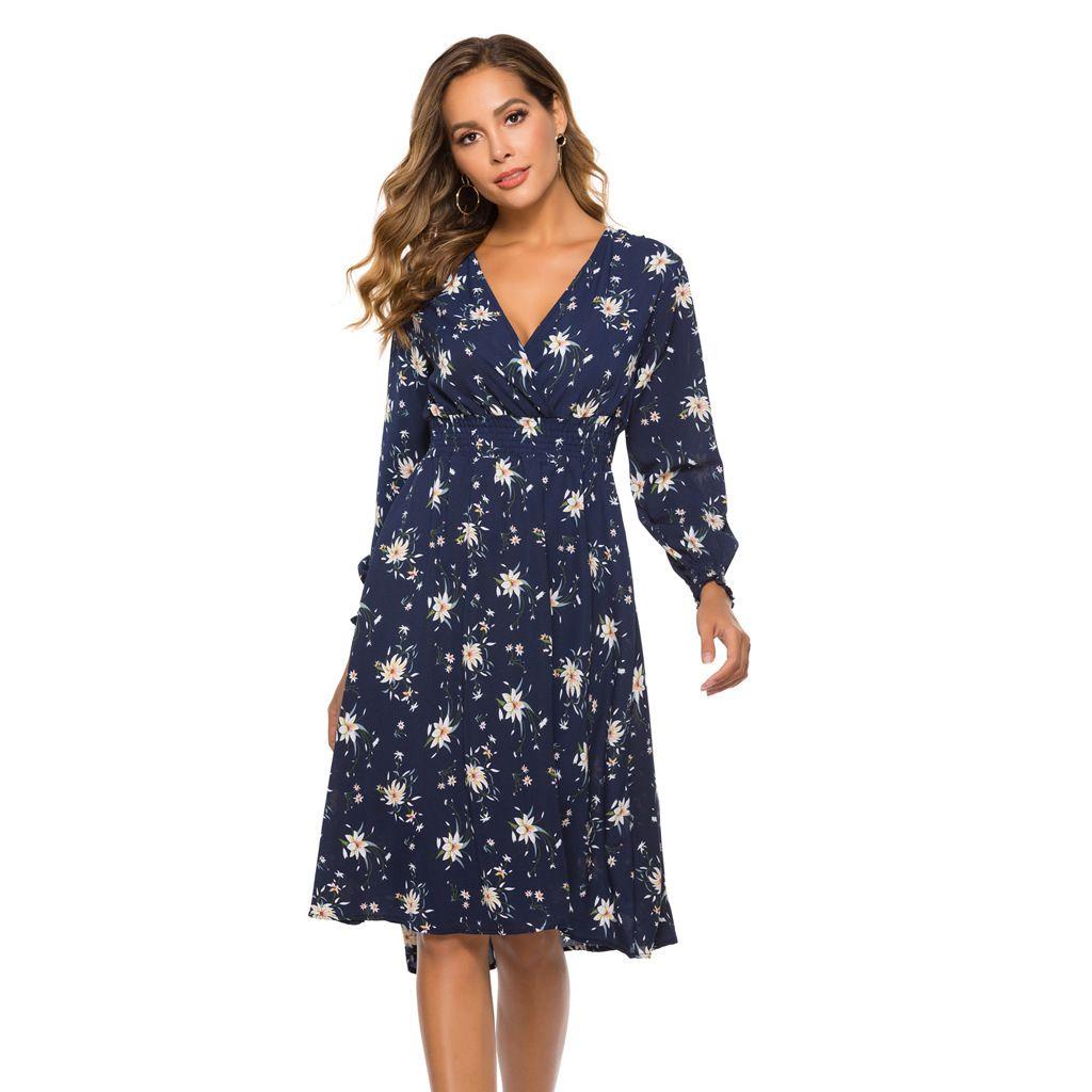 Đầm Voan Hoa Cổ Chữ V Thời Trang Đi Biển Phong Cách Bohemian WMES15H