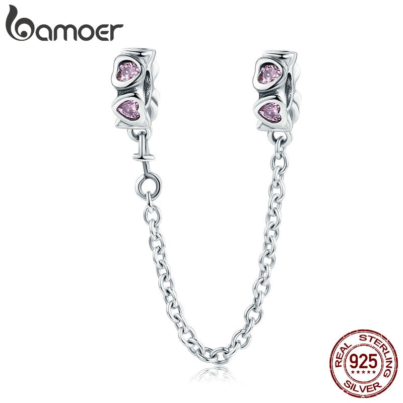 Hạt Charm Bamoer Bằng Bạc 925 Hình Trái Tim Phối Dây Xích Thời Trang