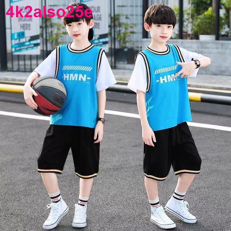 Quần áo trẻ em bé trai phù hợp với mùa hè 2021 new đẹp Hàn Quốc ngắn tay cậu đồng phục bóng rổ hai bộ