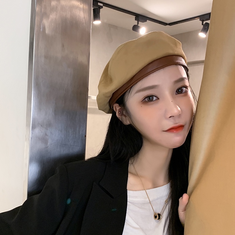 Mũ beret thời trang thu đông nhật hàn cho nữ chất liệu da lộn