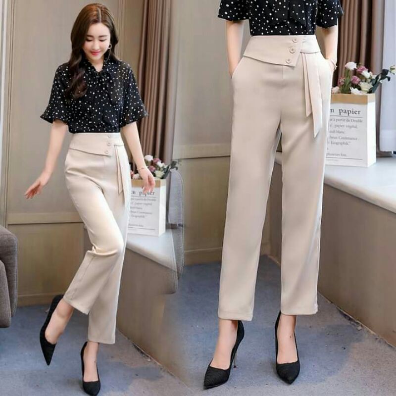 QUẦN BAGGY NỮ THIẾT KẾ BA KHUY CAO CẤP , QUÂN BAGGY CÔNG SỞ NỮ St