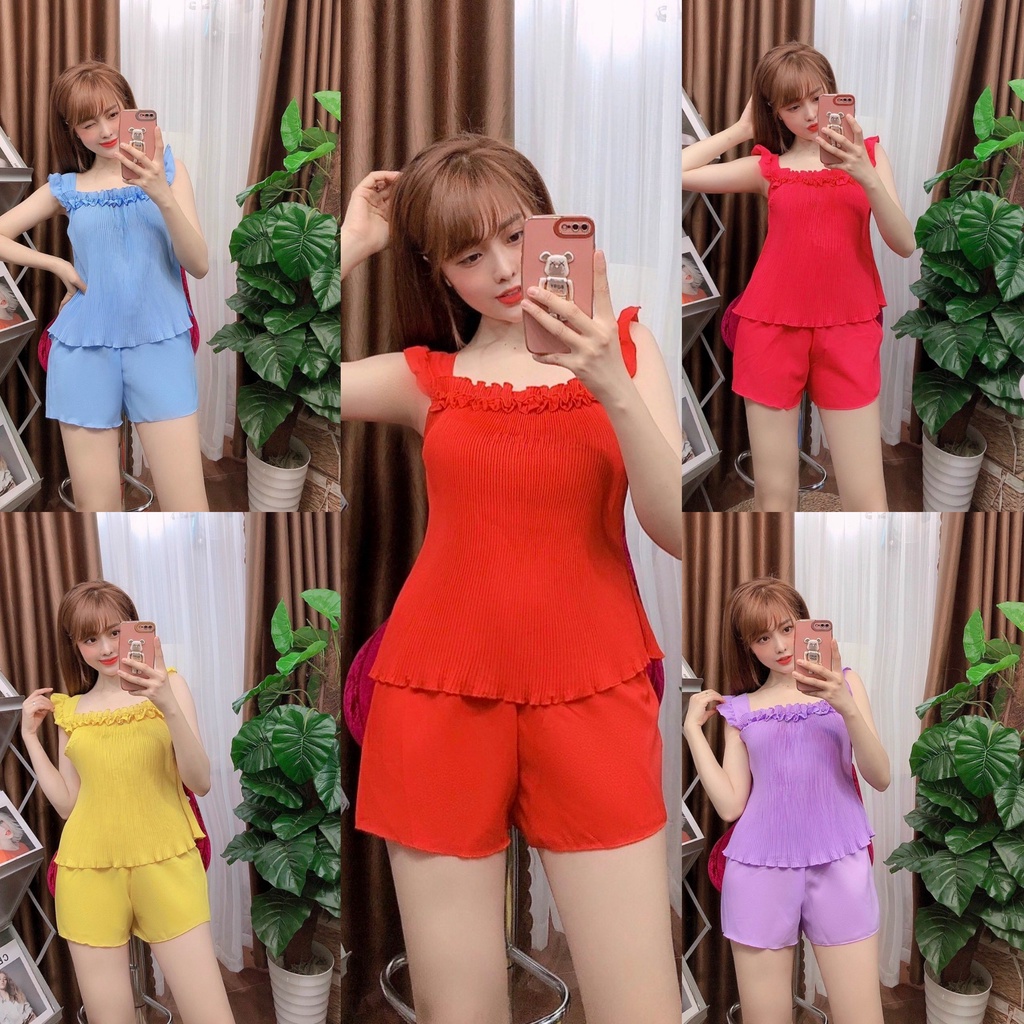 Đồ bộ nữ vải lụa hàn không nhăn kiểu phối quần thời trang freesize dưới 57kg