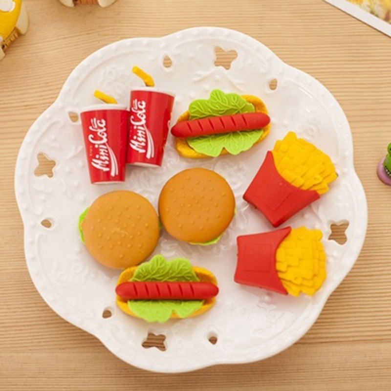 Set Gôm Tẩy Hình Bánh Hamburger / Trái Cây / Thức Ăn Đáng Yêu Cho Bé