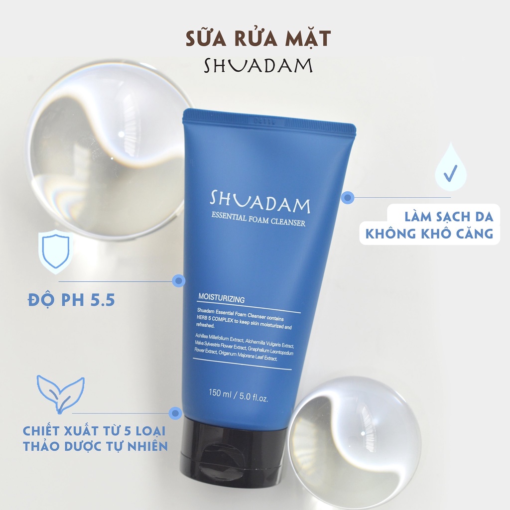 Sữa Rửa Mặt Hồng Sâm Shuadam Essential Cleansing Foam Sạch Sâu Dưỡng Ẩm Trắng Da 150ml- KOBE YOUNG