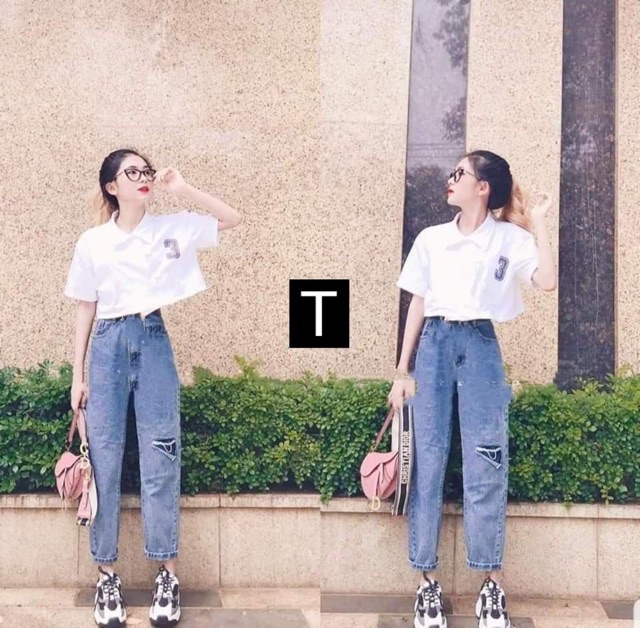 Sét áo crt polo Số 3+baggy jeans rách TTO787
