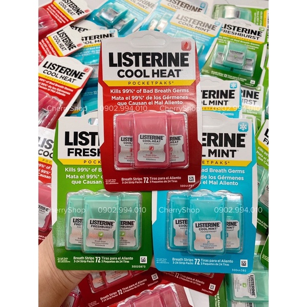 [Hàng USA]Miếng ngậm thơm miệng Listerine Pocketpaks (Vĩ 3 hộp x 24 miếng)