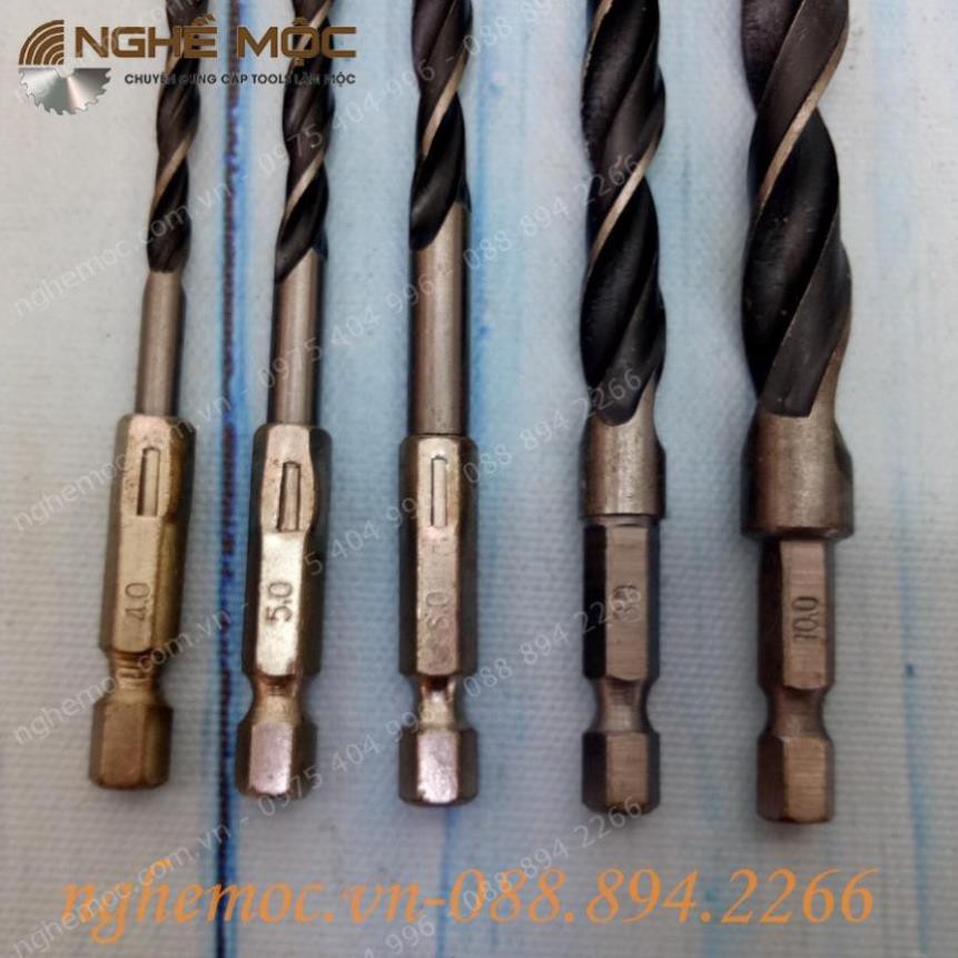 TBTI90- Bộ 5 mũi khoan gỗ có đầu định tâm, chuôi lục giác tiện lợi
