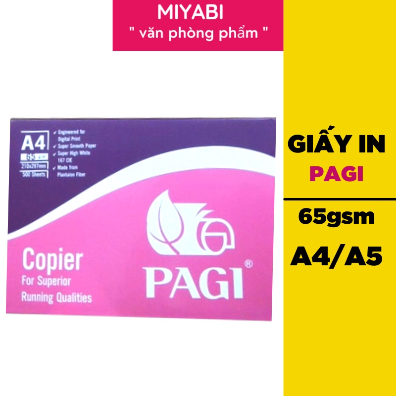 Giấy a4 Pagi định lượng 65gsm đóng gói 500 tờ/ tập giá sỉ - Giấy in a4 văn phòng phẩm cao cấp - MIYABI STORE