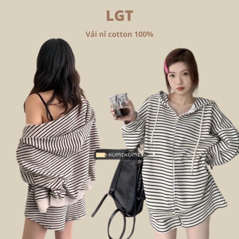 Áo khoác cotton [CÓ ẢNH THẬT] form rộng, Áo khoác nữ form rộng hàn quốc Sọc to