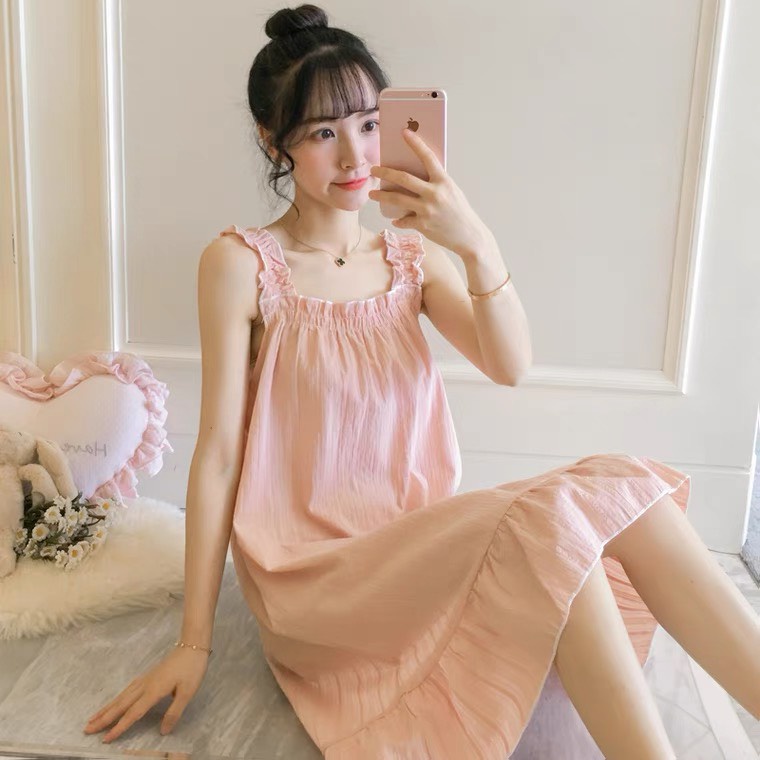 Váy ngủ 2 dây bèo đũi cho mẹ thanh hằng baby