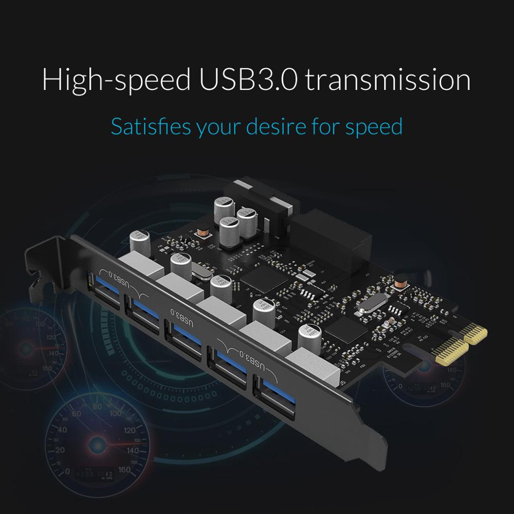 Card mở rộng ORICO PVU3-5O2 cổng Pci express usb3.0 có 5 cổng hỗ trợ mở rộng và đầu nối nguồn 4 pin