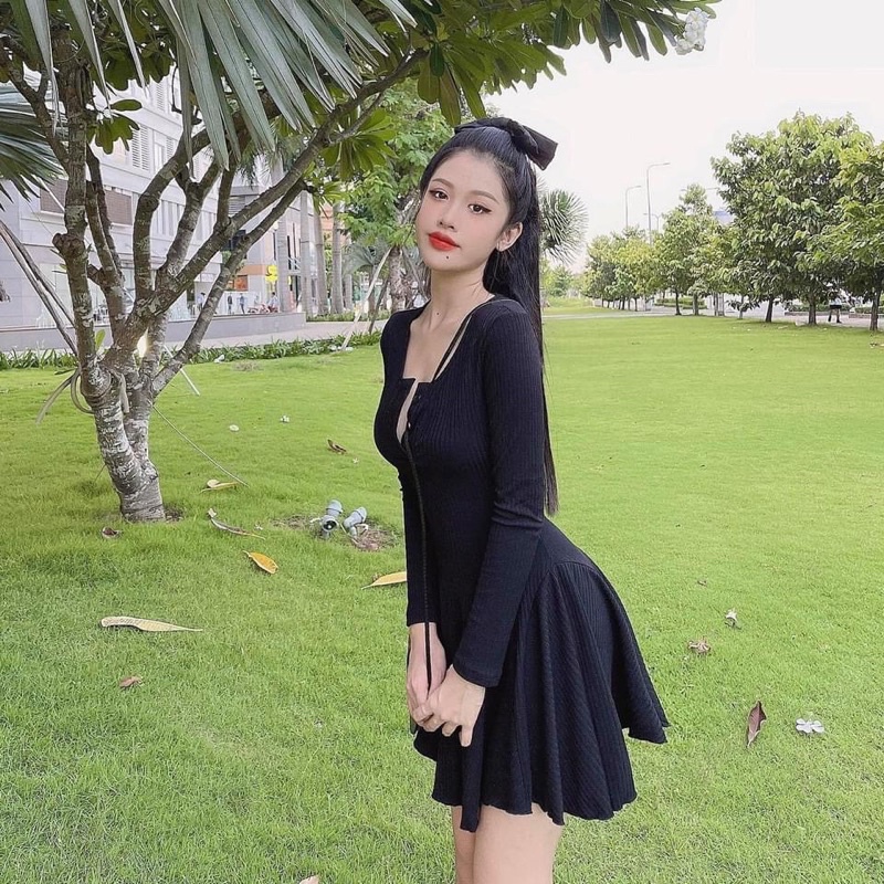 Đầm Xoè Tay Dài Tiểu Thư hàng bao đẹp (Đầm Xòe Trụ)
