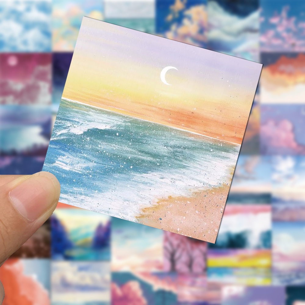Bộ 50 miếng sticker dán trang trí laptop chống thấm nước hình phong cảnh đẹp mắt
