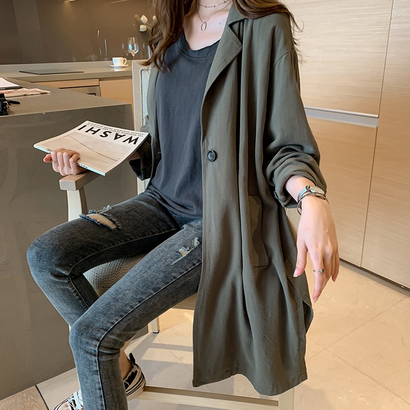 Áo Khoác Tay Dài Dáng Rộng Cổ Bẻ Thời Trang Thanh Lịch Cho Nữ M ~ 4xl