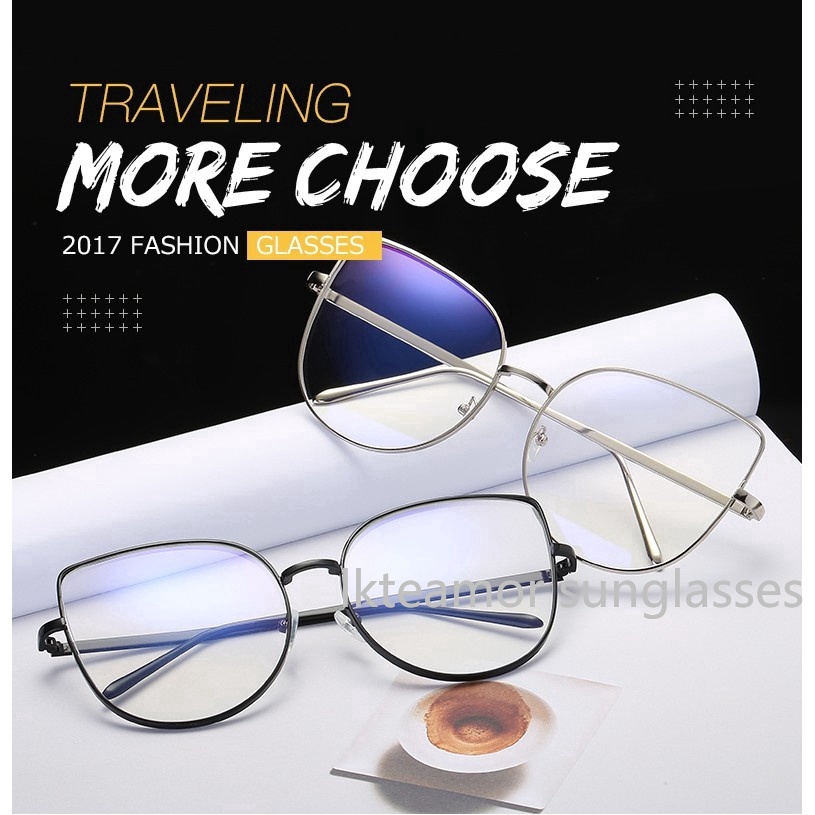 Mắt kính gọng kim loại phong cách mắt mèo thời trang cho nam và nữ