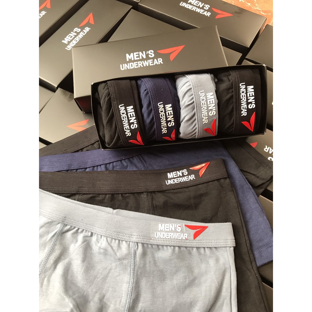 Combo Hộp 4 Quần Lót Nam Quần Sịp Đùi Boxer chất Cotton Cao Cấp 50-85kg