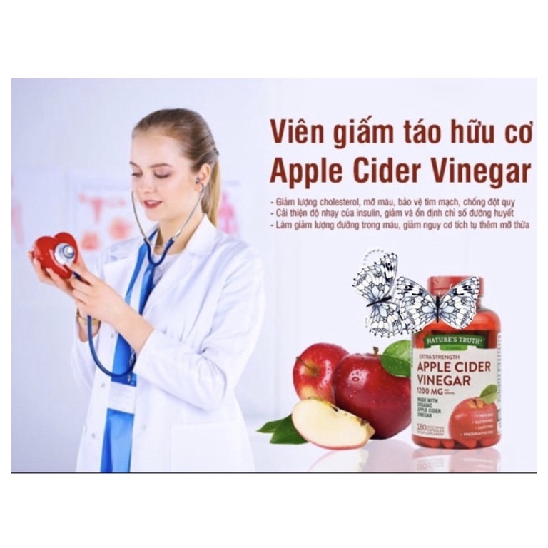 [CHÍNH HÃNG] Viên uống Giấm táo Giảm cân Hữu cơ Apple Cider Vinegar