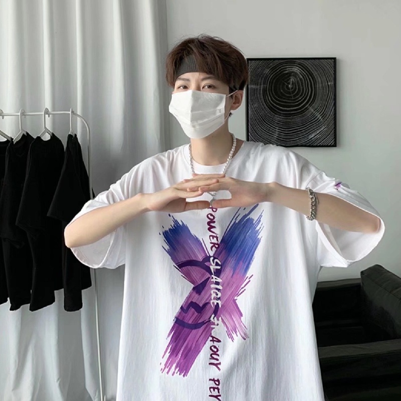 Áo Thun Tay Ngắn Dáng Rộng In Chữ Size M-5XL Phong Cách Hàn Quốc Cho Nam