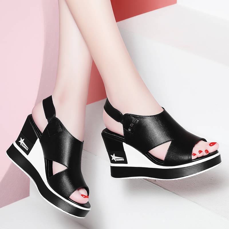 Sandals mùa hè, giày nữ tăng, Rome, 2019, hàng trăm giày cao gót mới, khóa từ đầu tiên, độ dốc của phụ nữ