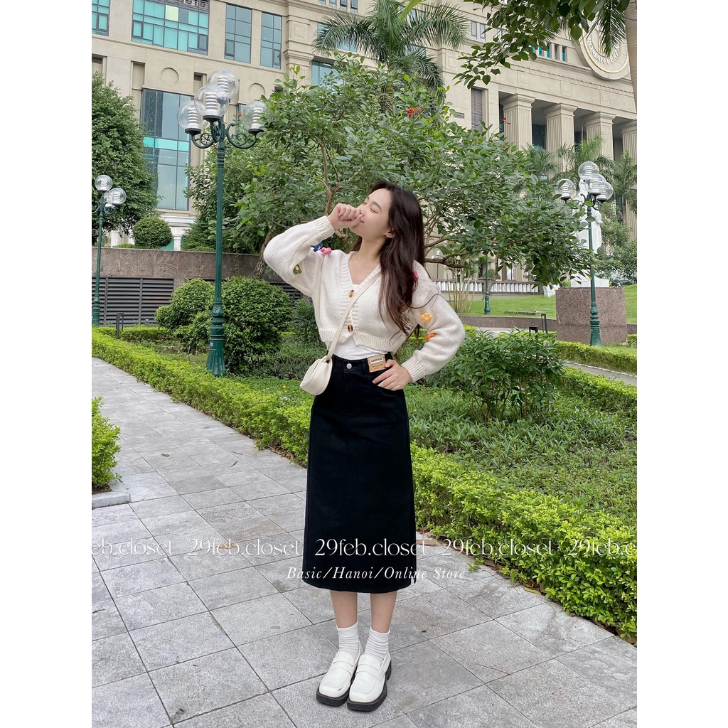 Chân váy jeans dáng dài xẻ 1 bên có tag - 29feb.closet - CV12