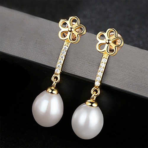 Bông Tai Bạc Thời Trang Thiết Kế Hình Hoa Đính Kèm Hạt Pearl Sang Trọng B-2332-Trang Sức Bảo Ngọc Jewelry