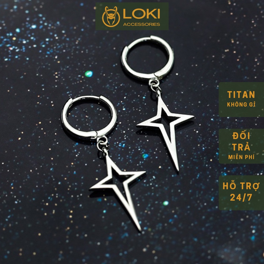 Khuyên Tai Tròn Hình Ngôi Sao Chữ Thập Unisex Gre Earing Màu Bạc Đẹp Cá Tính Chất - Khuyên Tai Thời Trang Loki Titan