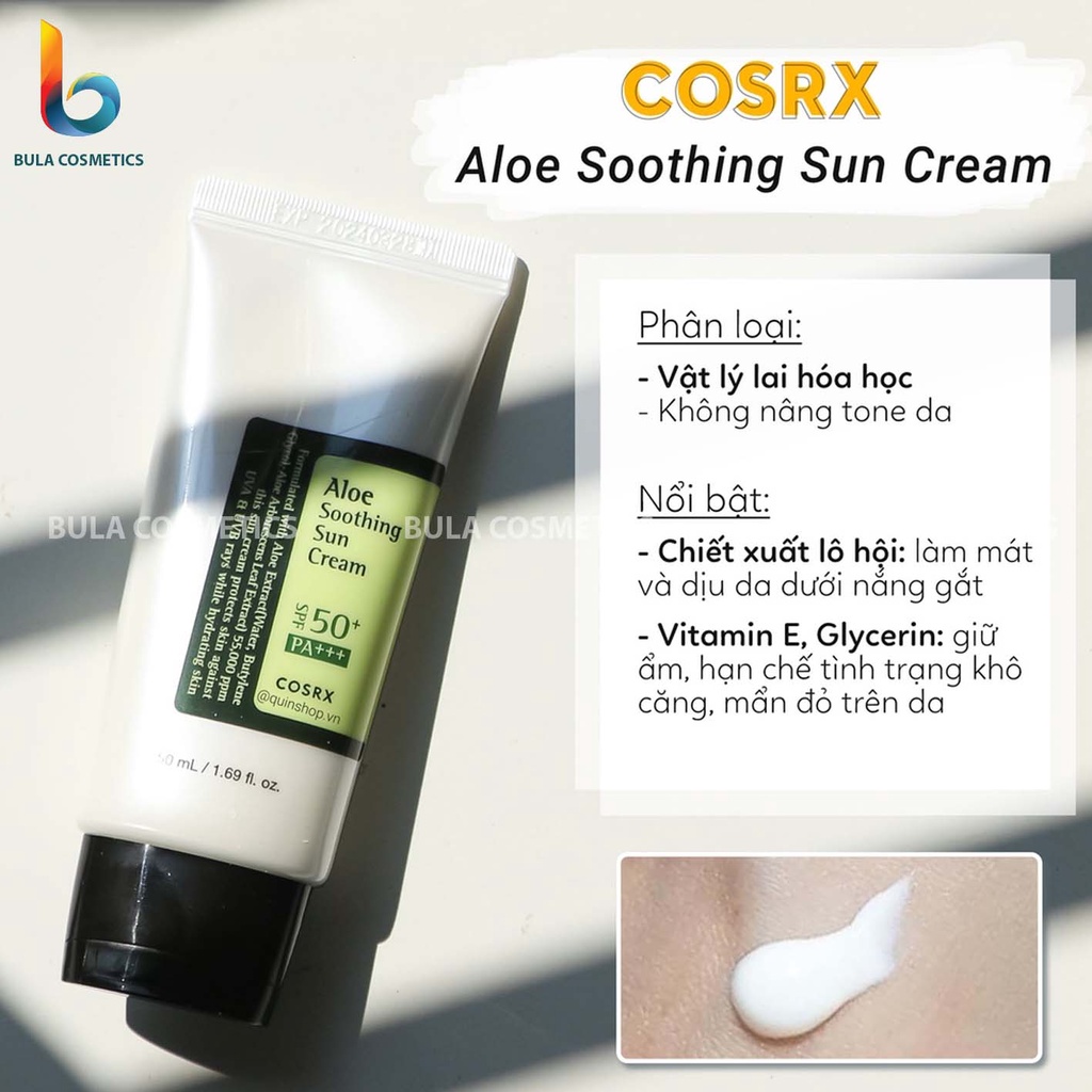 Kem Chống Nắng COSRX ALOE SOOTHING SUN CREAM Chiết Xuất Lô Hội Xoa Dịu Da SPF50 PA+++ (50ml)