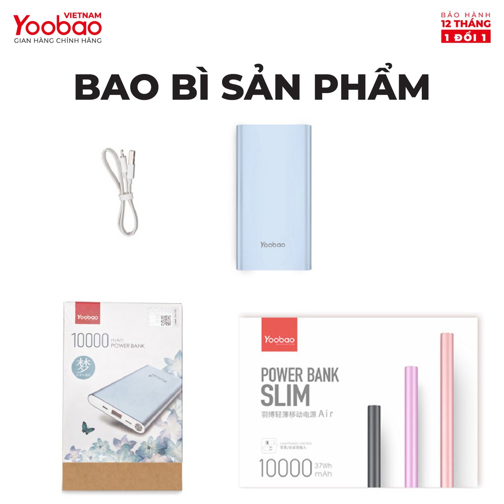 Sạc dự phòng 10000mAh Yoobao A1 Polymer Slim - Hàng chính hãng - Bảo hành 12 tháng 1 đổi 1