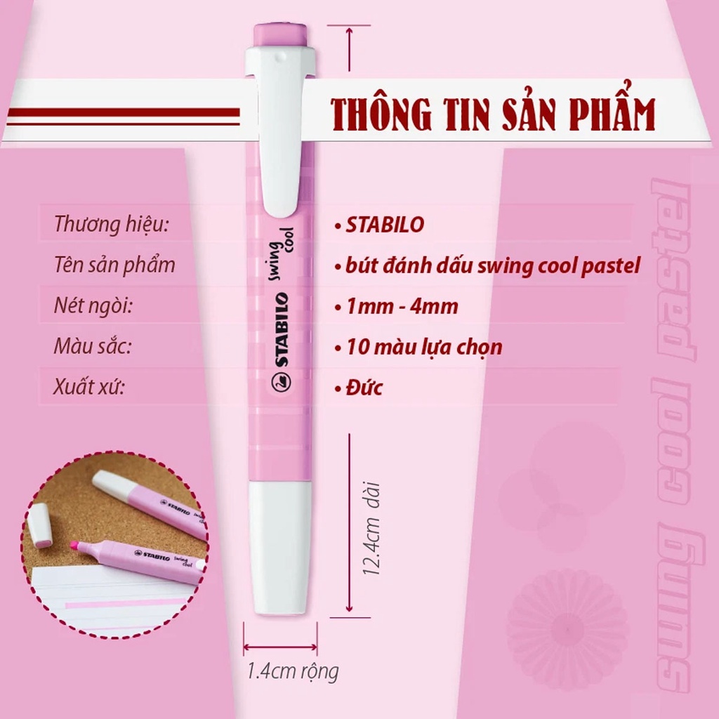 Hộp 10 Bút dạ quang STABILO SWING COOL Pastel (HLP275/10)