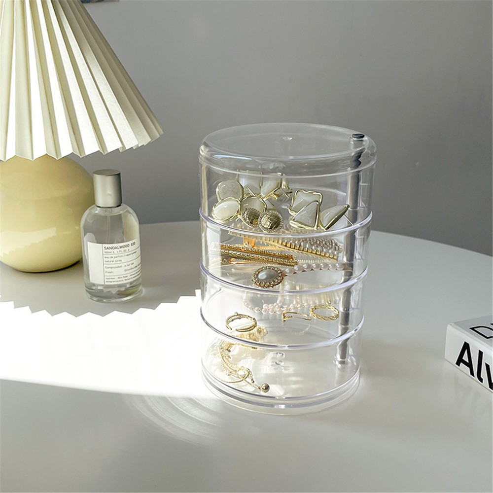 Hộp Đựng Mỹ Phẩm / Trang Sức Trong Suốt Nhiều Tầng Dạng Xoay Chống Bụi Để Bàn Tiện Lợi
