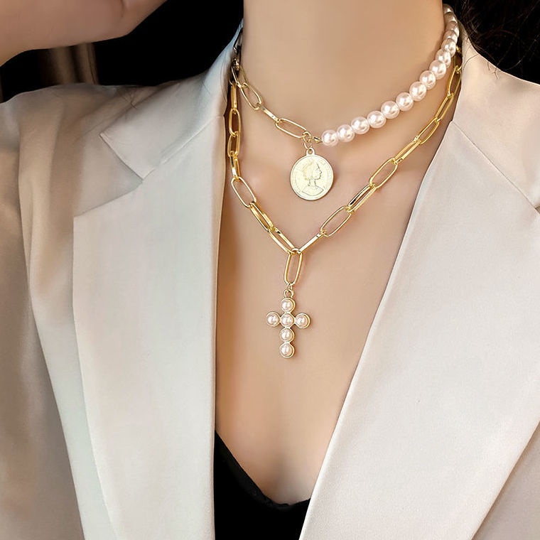 Vòng cổ Nhiều Lớp Đính Hạt Ngọc Trai Cổ Điển Cho Nữ