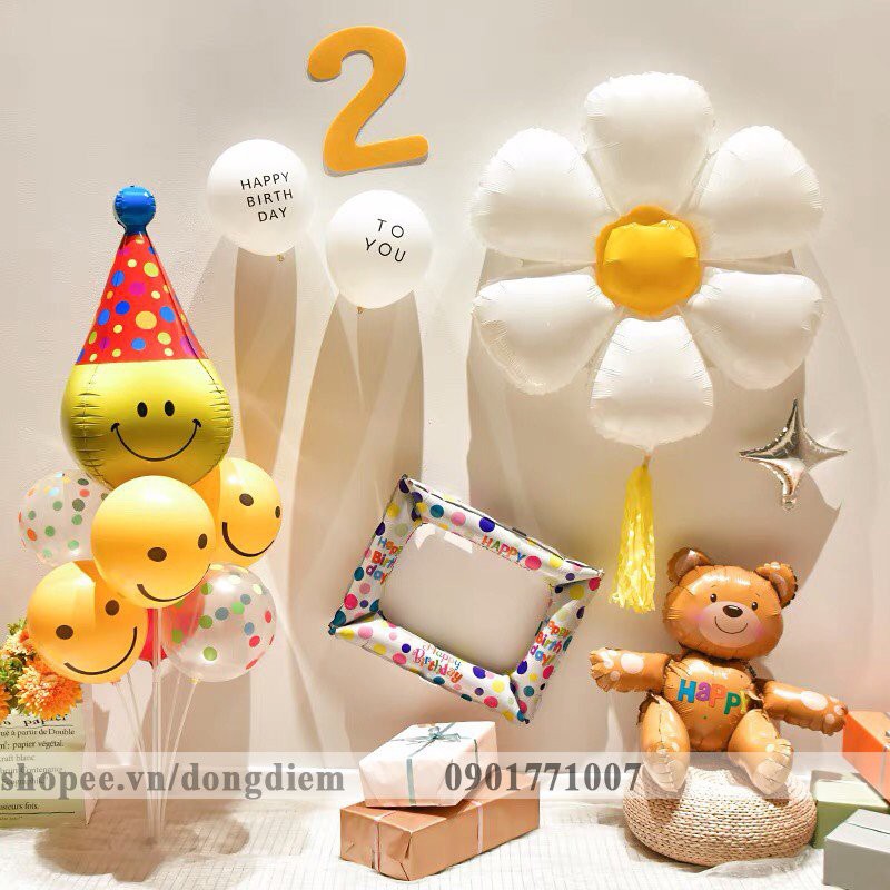 Bóng sinh nhật Hàn Quốc Mon Party Set bóng hình mặt cười mà vàng trang trí sinh nhật Hàn Quốc