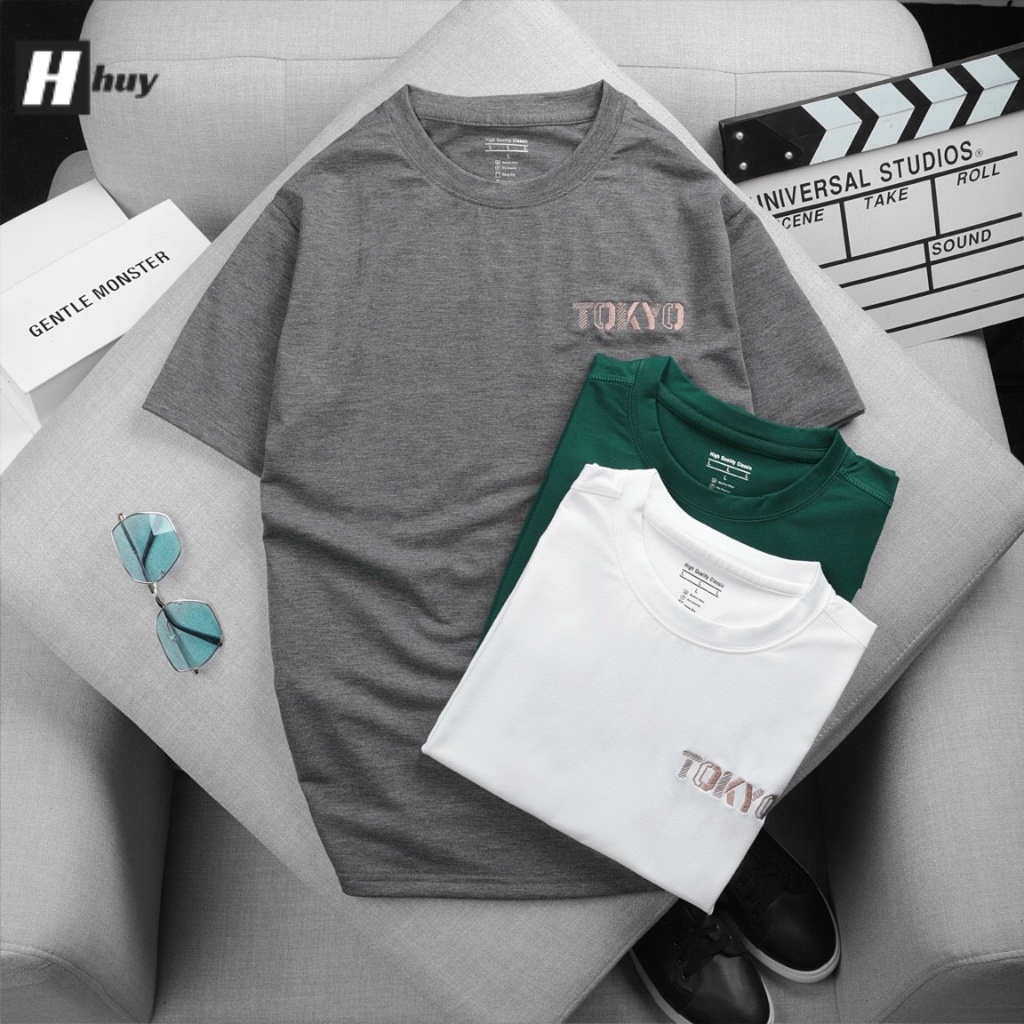 Áo thun nam cổ tròn tay ngắn in chữ TOKYO, đơn giản, 3 màu cơ bản