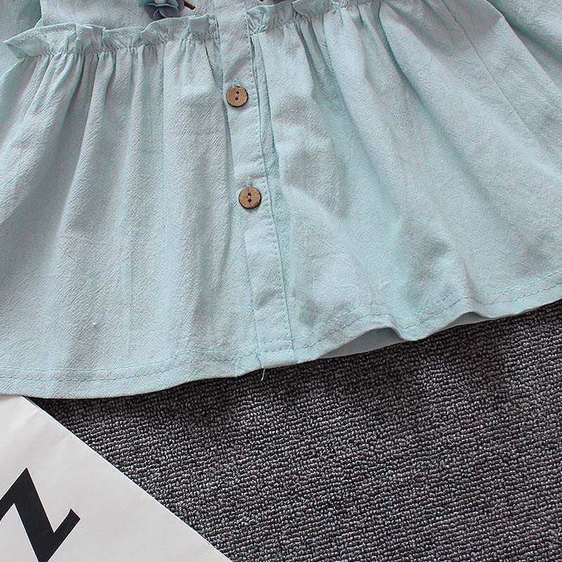 Đầm tay dài phối lưới hoạ tiết hoa thêu cho bé gái