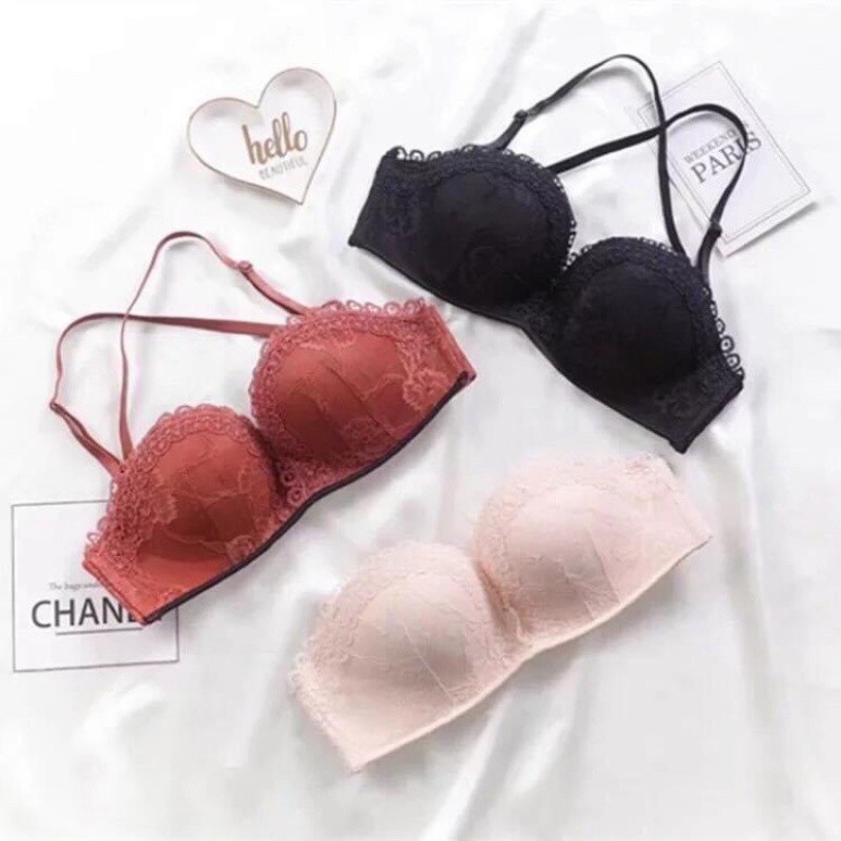 Bộ Đồ Lót Cao Cấp Nâng Ngực Đệm Dày Không Gọng Ren Đúc Răng Cưa Mã EBB01